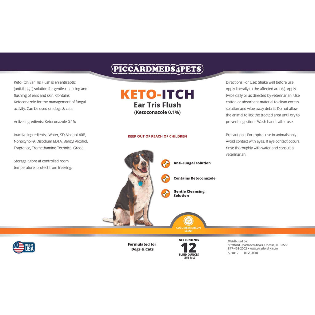 Piccardmeds4pets Keto-Itch Anti-Fungal Ear Flush for Dogs & Cats 12 oz. + FREE Bandana!