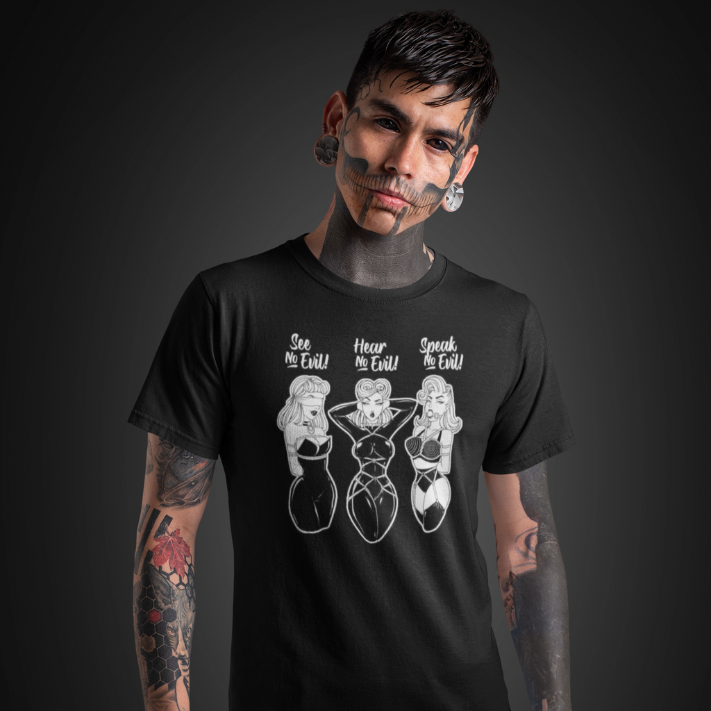 See No Evil, Hear No Evil, Speak No Evil Shabari Pin-up Unisex Heavy Cotton Tee