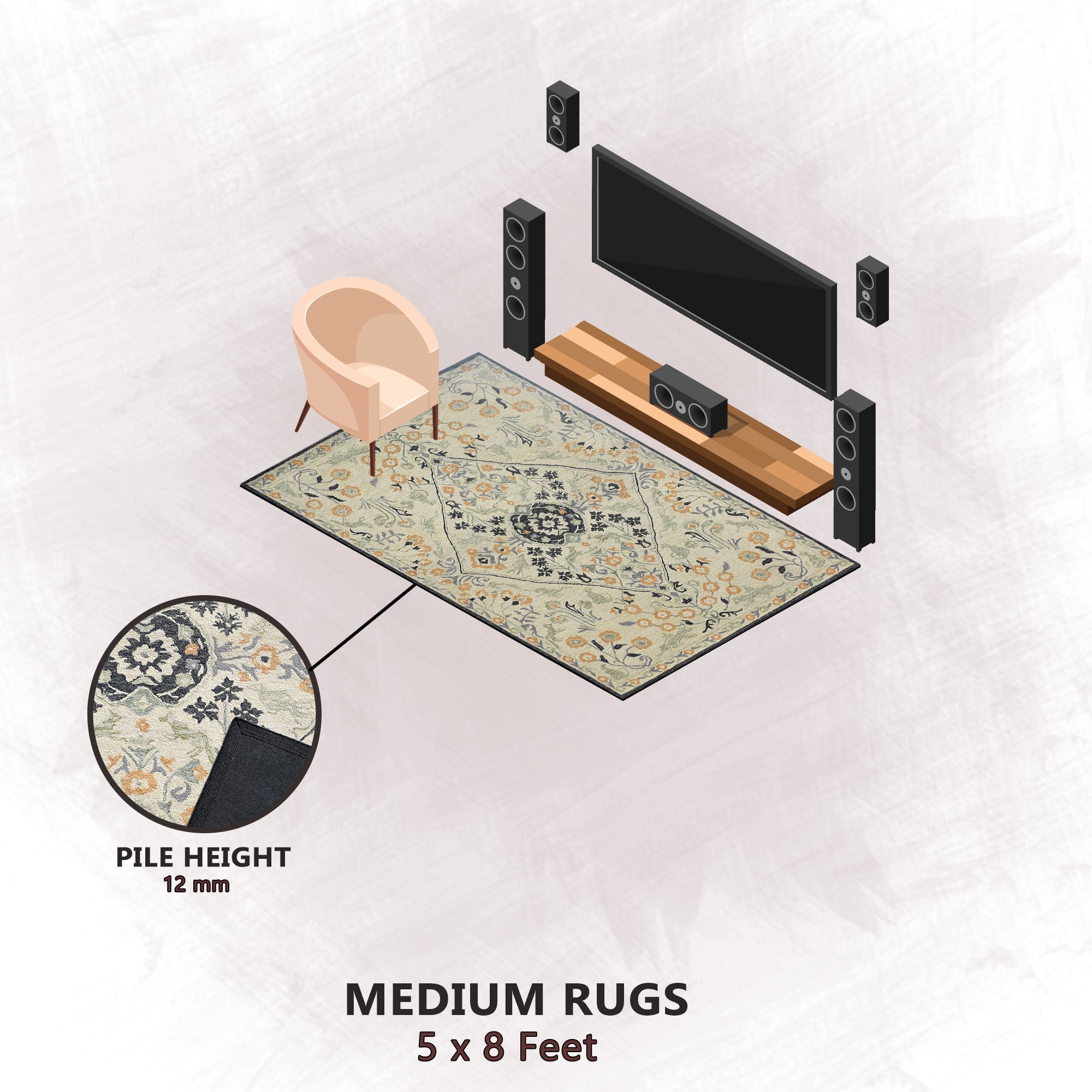 Premium Hand-Tufted Rug Made of 100% Wool  - Anglian Court - 5x8 Feet