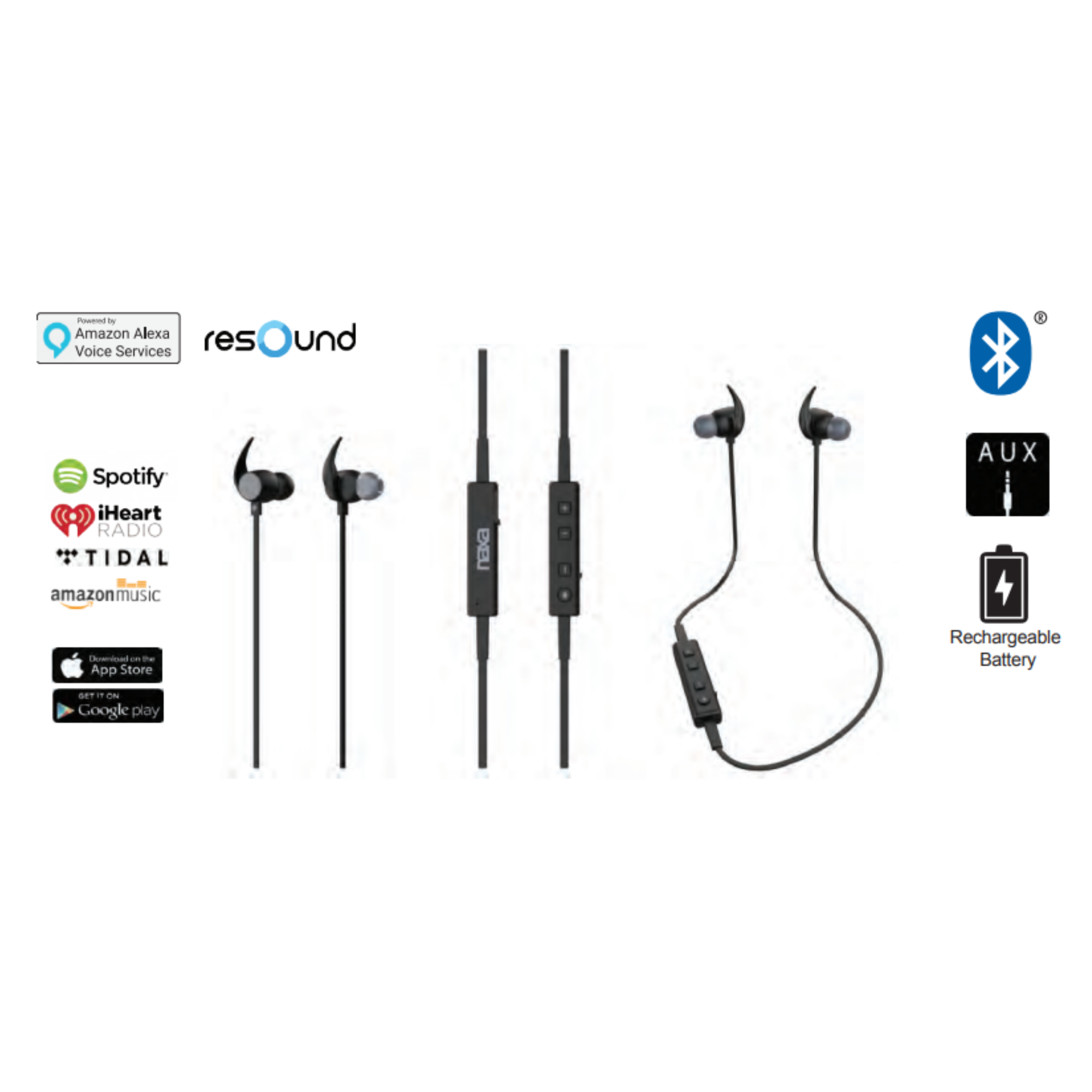 Naxa Bluetooth Isolation Earphones with Amazon Alexa Voice Control (NE-969)