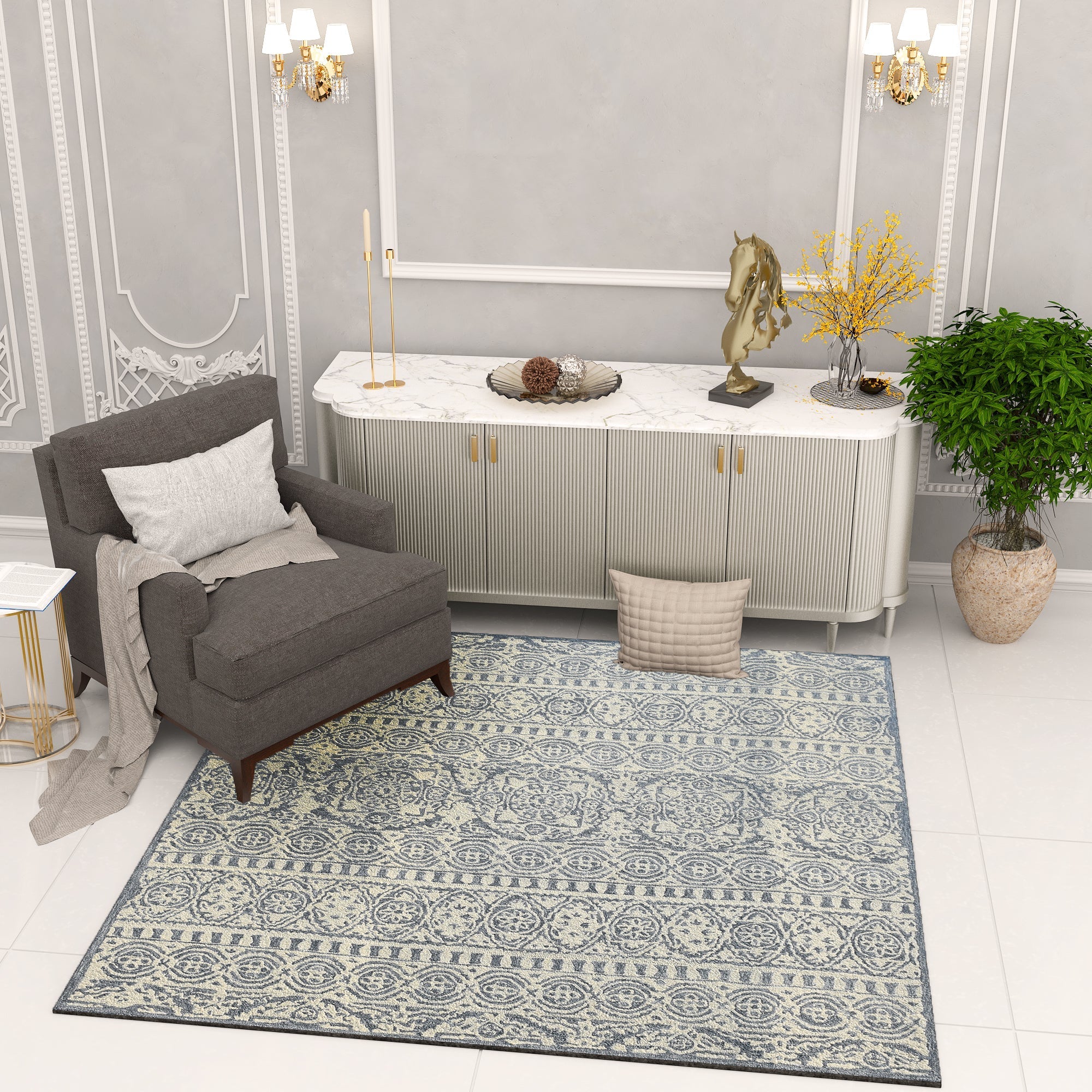 Premium Hand-Tufted Rug Made of 100% Wool  - Relic Light - 6x6 Feet