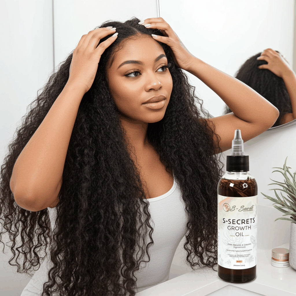 S-Secrets Scalp Stimulator Hair Growth Oil 4oz - Herbal Biotin & Essential Oils for All Hair Types