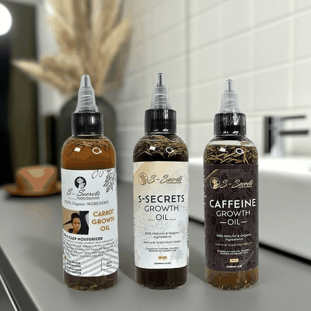S-Secrets Hair Growth Bundle - 3 Bottles x 2oz (6oz Total) with Biotin, Ayurvedic Herbs, Essential Oils, Saw Palmetto, Scalp Stimulator Oil