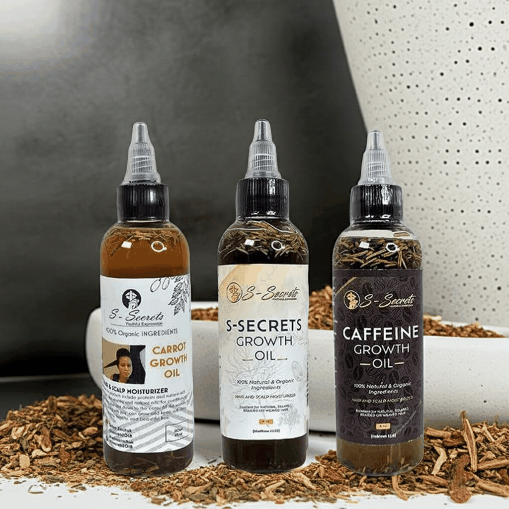 S-Secrets Hair Growth oil Bundle - Ultimate 3 x 4oz Bottles with Biotin, Ayurvedic Herbs, Essential Oils, Saw Palmetto & Scalp Stimulator Oil