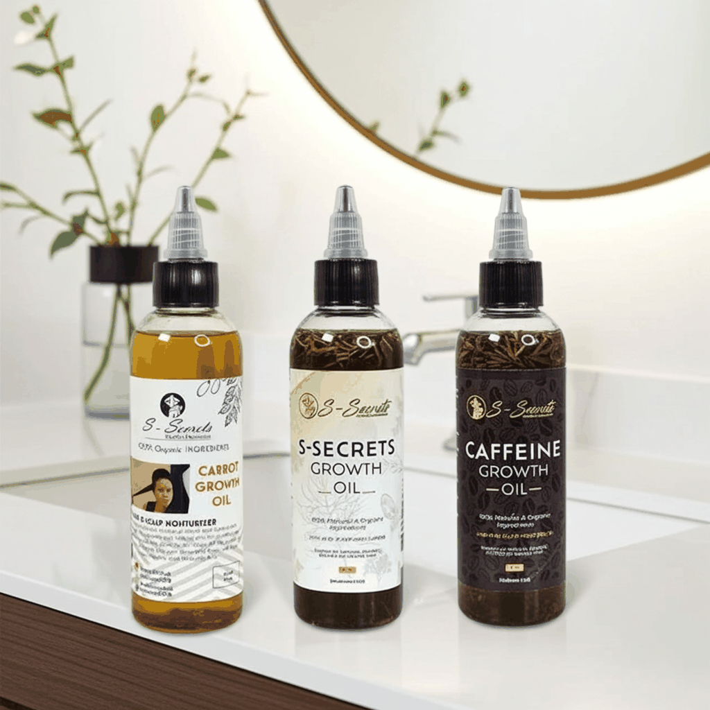 S-Secrets Hair Growth Bundle - 3 Bottles x 2oz (6oz Total) with Biotin, Ayurvedic Herbs, Essential Oils, Saw Palmetto, Scalp Stimulator Oil