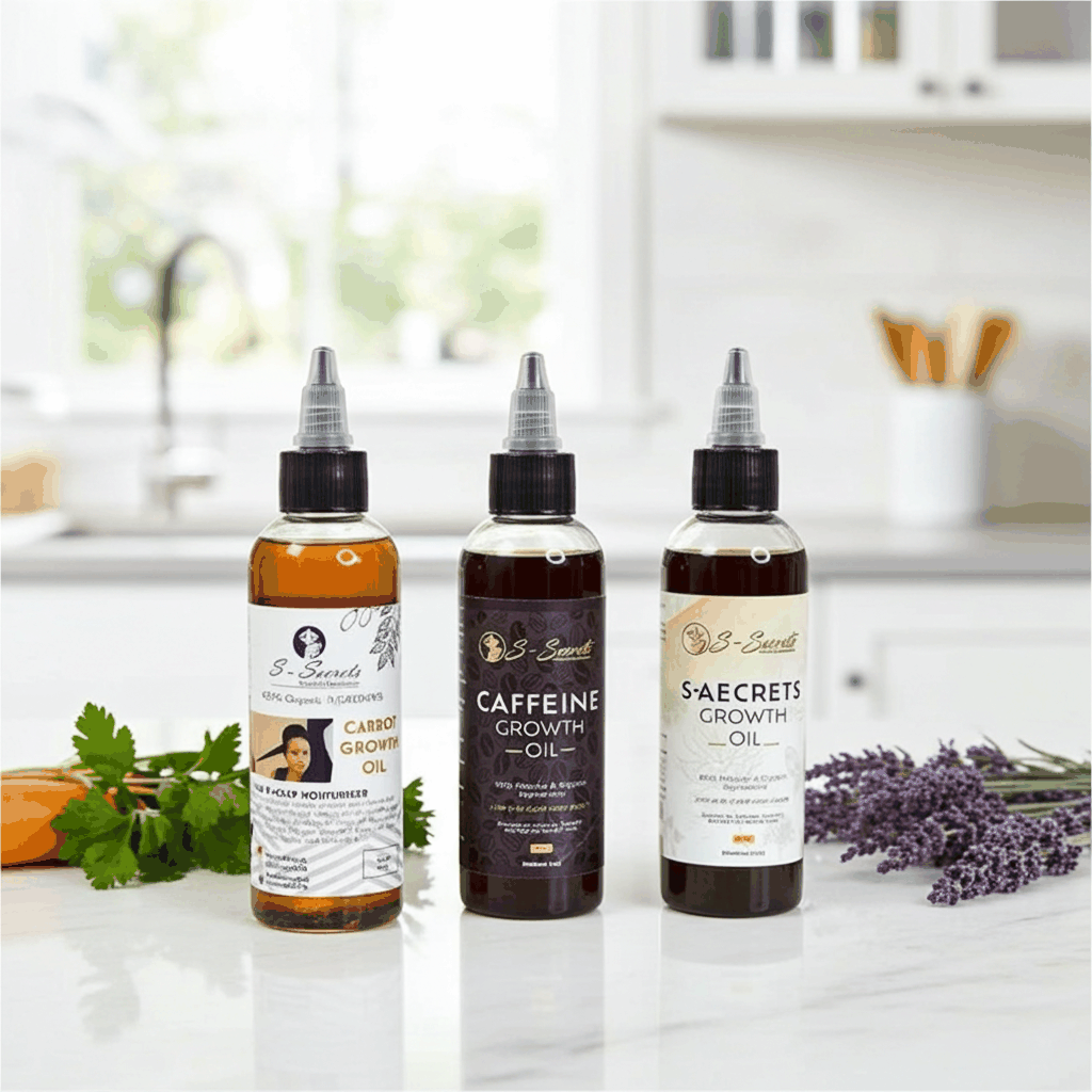 S-Secrets Hair Growth oil Bundle - Ultimate 3 x 4oz Bottles with Biotin, Ayurvedic Herbs, Essential Oils, Saw Palmetto & Scalp Stimulator Oil