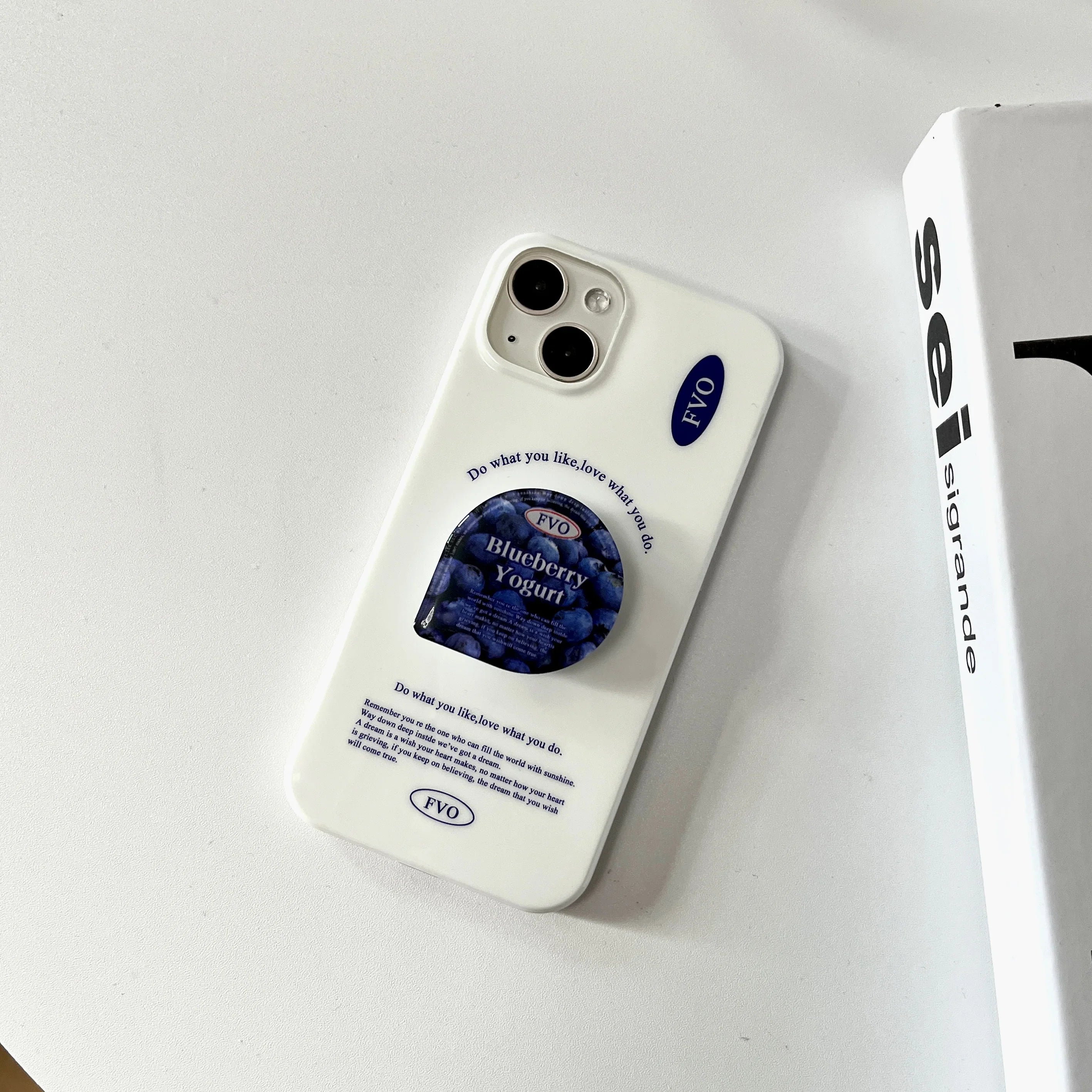 Fashion Blue Berry Glossy Stand Phone Case for iPhone 16 15 14 13 Pro Max Back Cover for 12 11 Pro Max Capa