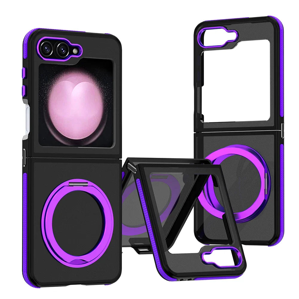 Magnetic Case for Samsung Galaxy Z Flip 6 5 5G Cover 360 Rotation Stand for Magsafe Matte Metal Camera Frame Folding Phone Shell