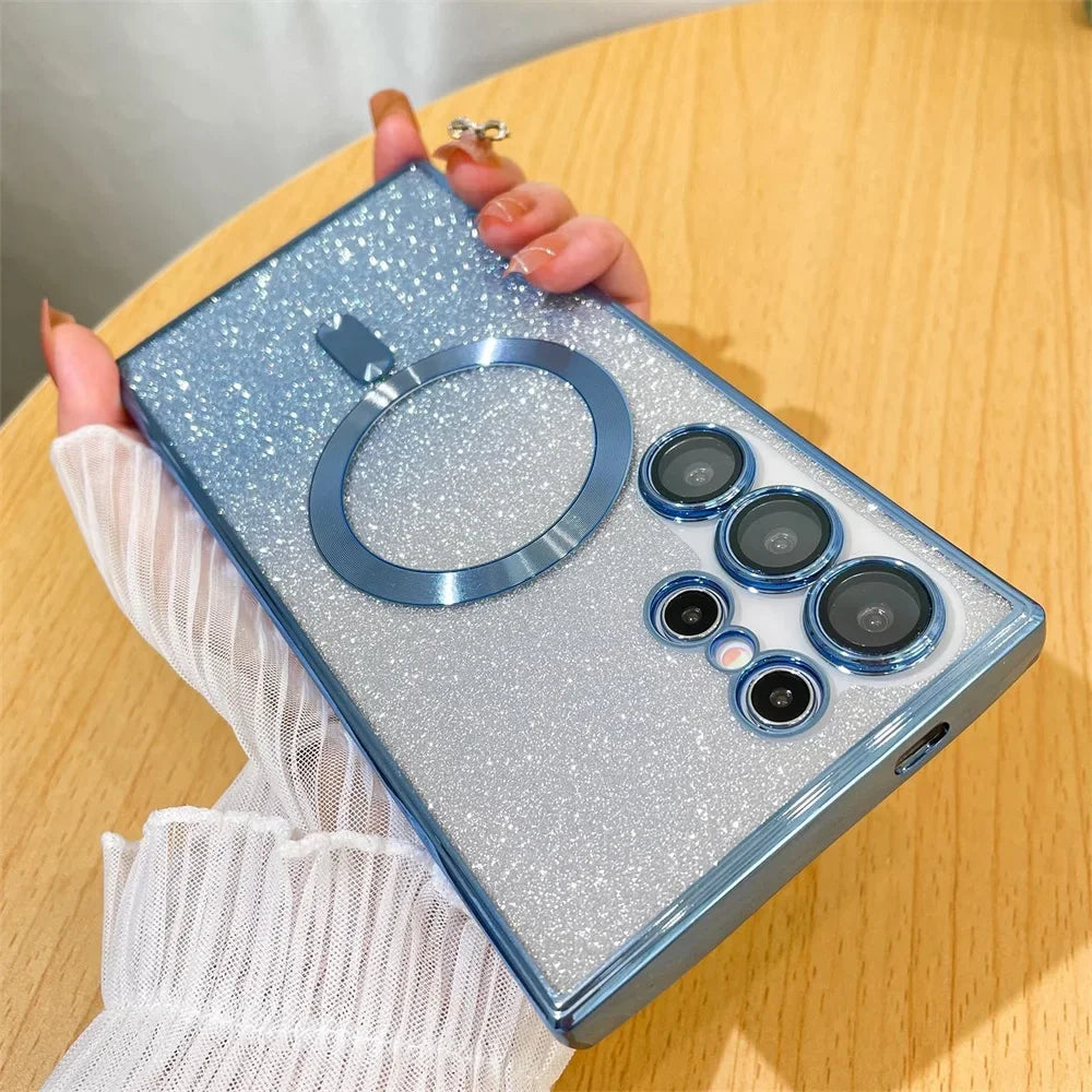 Bling Bright Cover For Samsung Galaxy S25 S24 S23 S22 S21 S20 Plus FE Note20 Ultra Glitter Case  Plat Wireless MagSafe Magnetic