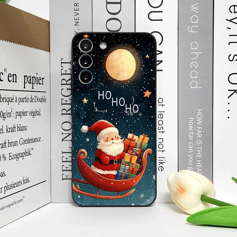 Merry Christmas Tree Santa Claus Pattern Phone Case for Samsung Galaxy S25 S24 S23 Ultra S22 Plus S21 FE M53 M34 M55 Soft Covers