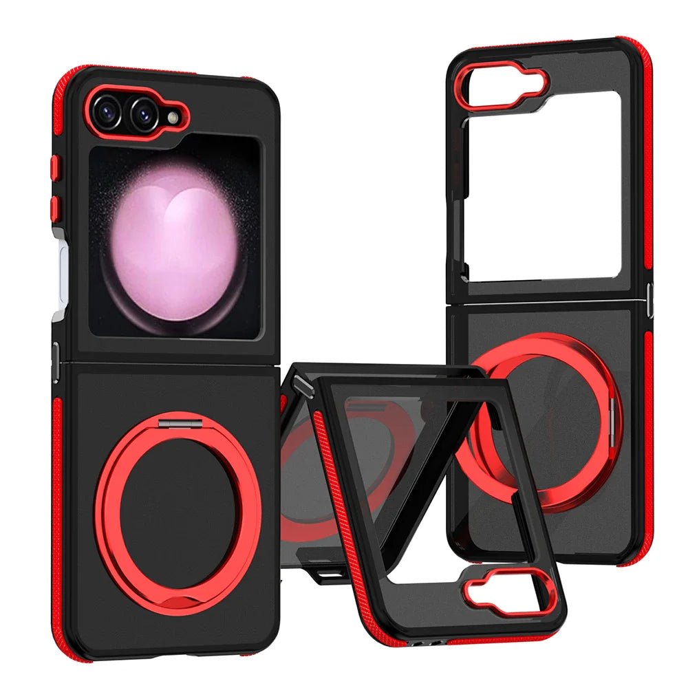 Magnetic Case for Samsung Galaxy Z Flip 6 5 5G Cover 360 Rotation Stand for Magsafe Matte Metal Camera Frame Folding Phone Shell