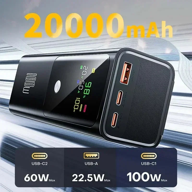 New PD100W Fast Charging Power Bank 20000mAh High Capacity Portable Charger External Spare Battery Laptop Powerbank for IPhone