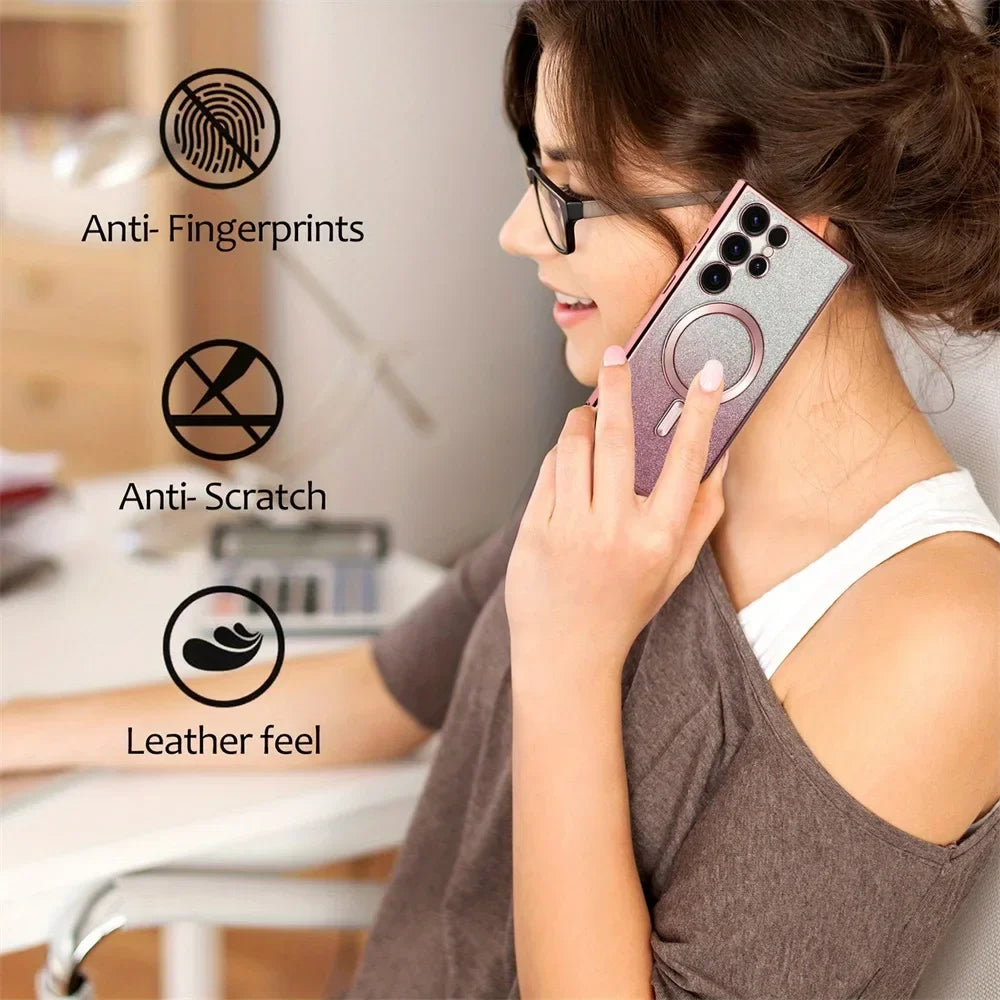 Bling Bright Cover For Samsung Galaxy S25 S24 S23 S22 S21 S20 Plus FE Note20 Ultra Glitter Case  Plat Wireless MagSafe Magnetic