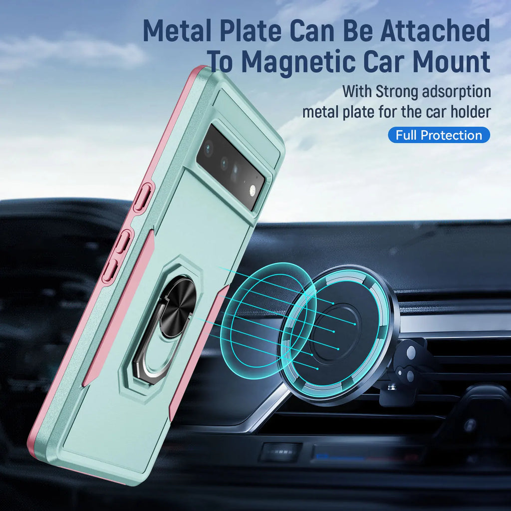 Military Heavy-Duty Magnetic Ring Stand Phone Case For Google Pixel 9 8A 8 7 7A 6 6A Pro Rugged Matte Shockproof Defender Cover