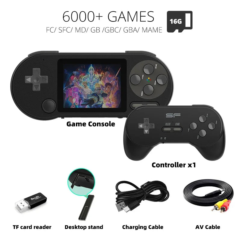 DATA FROG SF2000 Portable Handheld Game Console 3 Inch IPS Retro Game Consoles Built-in 6000 Games Retro Video Games For Kids