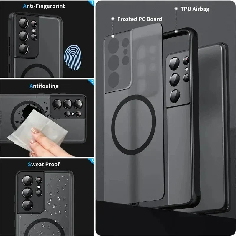 For Magsafe Magnetic Phone Case For Samsung Galaxy S25 S24 S23 S22 S21 Ultra Plus FE A56 A55 A54 Funda For Samsung Note 20 Ultra