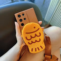 3D Cartoon Capybara Taiyaki Crossbody Strap Wallet Lipstick Bag Phone Case for Samsung Galaxy S25 S24 S23 S21 S20 Ultra Plus