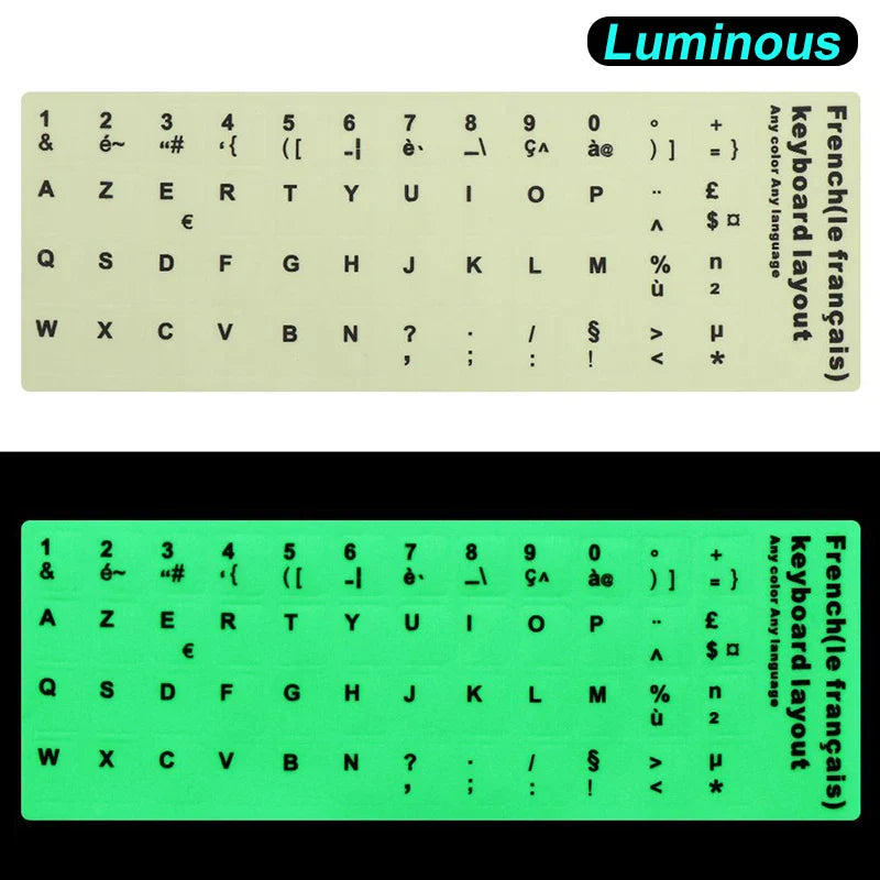 Spanish,Russian,Arabic,French,English etc Language Fluorescent Keyboard Stickers Luminous Waterproof Keyboard Protective Film