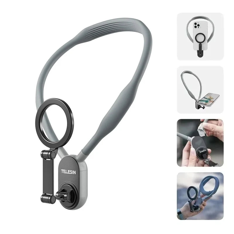 Magnetic Silicone First Angle Neck Holder for IPhone 16 15 14 13 12 Pro Max Samsung Xiaomi Outdoor Vlog Recording Selfie Holder