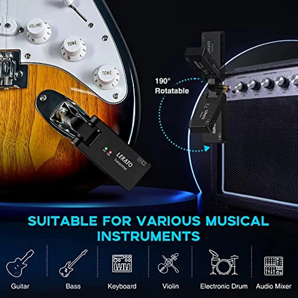 LEKATO Wireless Guitar System Guitar Wireless Transmitter Receiver 2.4Ghz Rechargeable Wireless Audio System (WS-100)