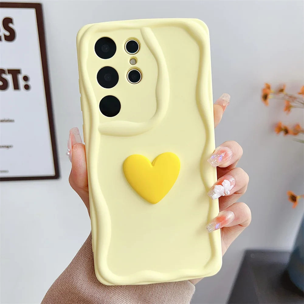 Cute Cartoon Love Heart Case for Samsung Galaxy S24 Ultra S23 S22 Plus S21 S20 FE A54 A34 A14 A73 A53 A52 A31 Soft Wave Cover