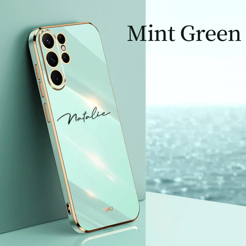 Case For Samsung Galaxy S24 Ultra Personalized Customized Name Case Luxury 6D Plating Soft Cover S23 S22 S21 S20 FE Ultra Plus