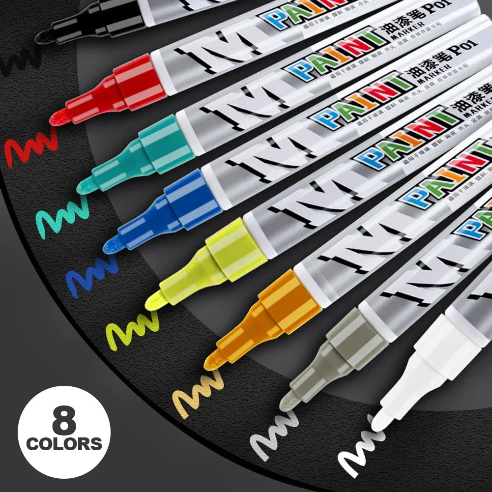 Car Paint Scratches Repair Brush Pen Waterproof Water Paint Marker Pen Car Tire Tread Care Automotive Black White Red Silver