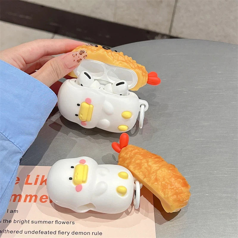3D Fried Shrimp Duck Earphone Cover For Apple AirPods 1 2 3 Generation For Airpods Pro/Pro2 Wireless Bluetooth Headphone Case