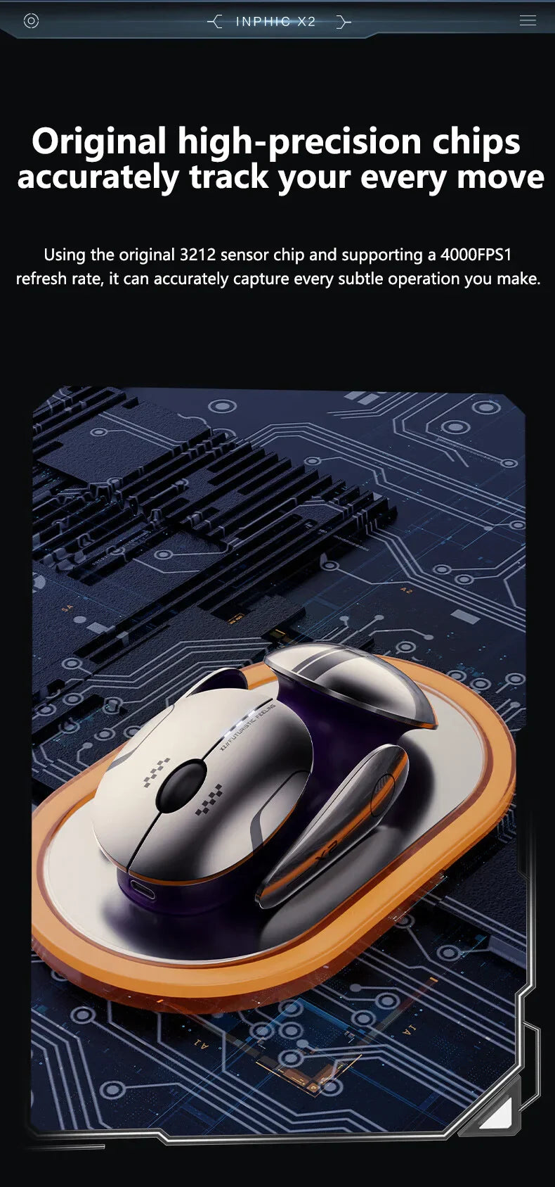 Inphic X2 Silent Bluetooth Mouse Metal Base Rechargeable Wireless Gaming Mouse For Computer Laptop Office Game