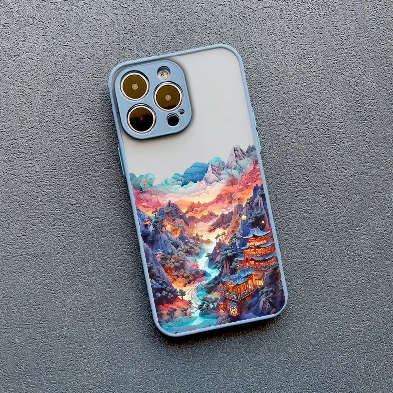 Printing Landscape phone case For iPhone 16 15 14 11 12 13 Pro Max Mini XS X XR 7 8 Plus SE2 Creative Mountains Shockproof Cover