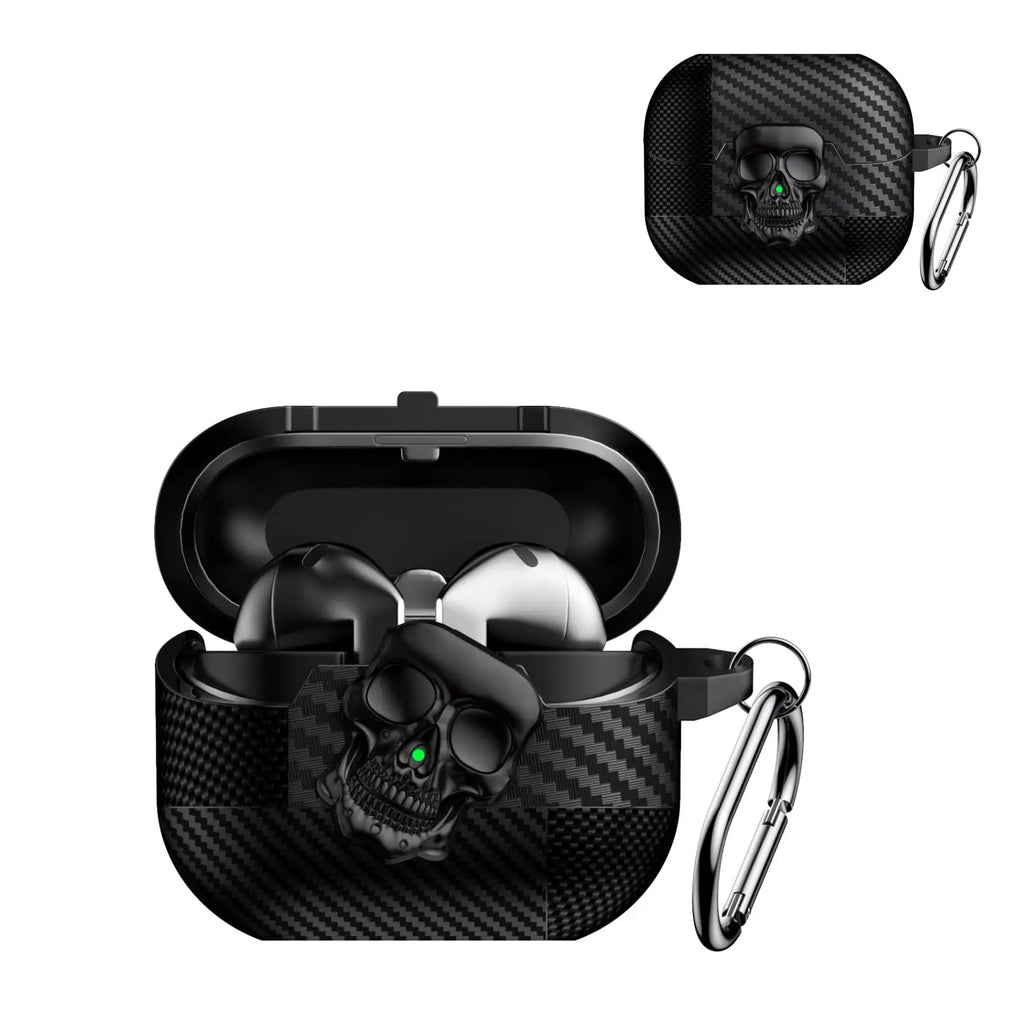 Lock Case For Samsung Galaxy Buds 3Pro with Keychain Funny TPU Cool Skull Carbon Fiber Protective Case For Samsung Galaxy Buds 3