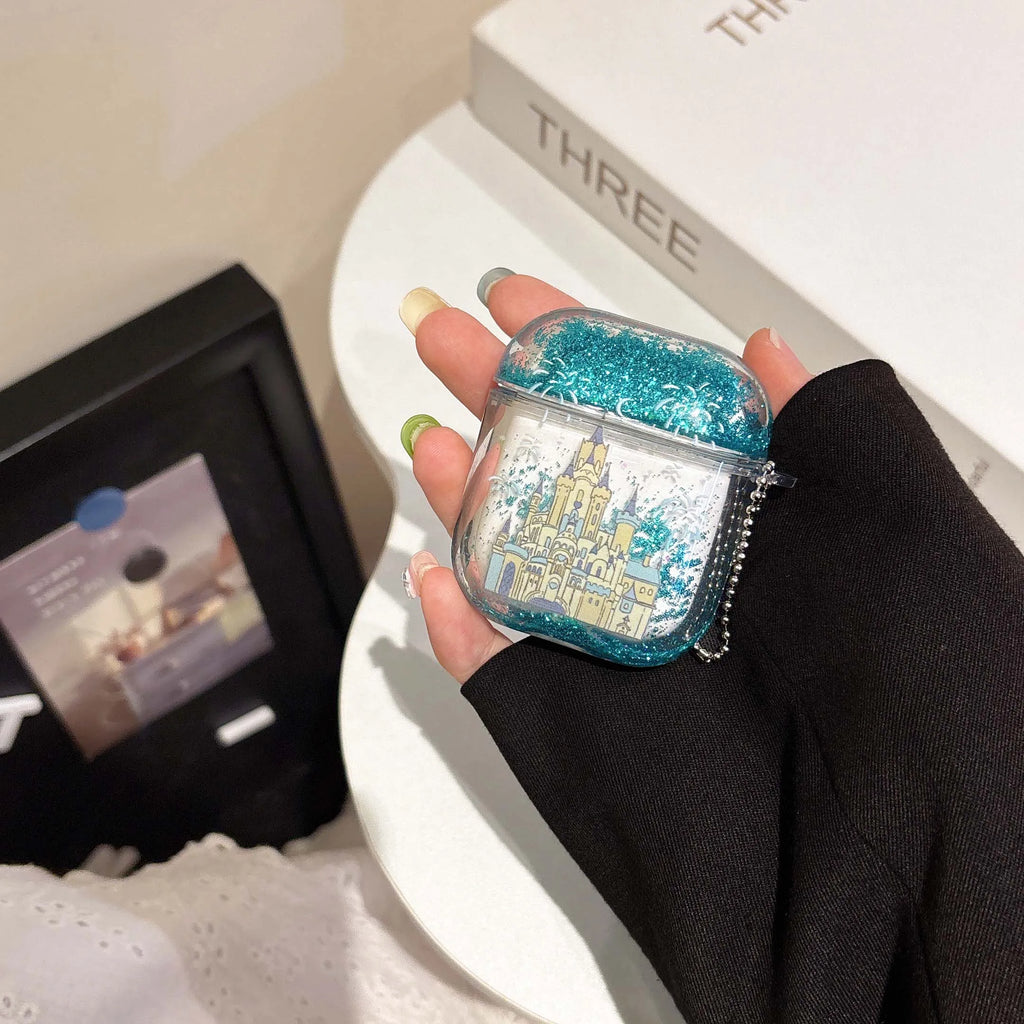 Glitter quicksand castle firework earphone case for apple airpods 4 3 2 1 pro 2nd wireless bluetooth charging box headset cover