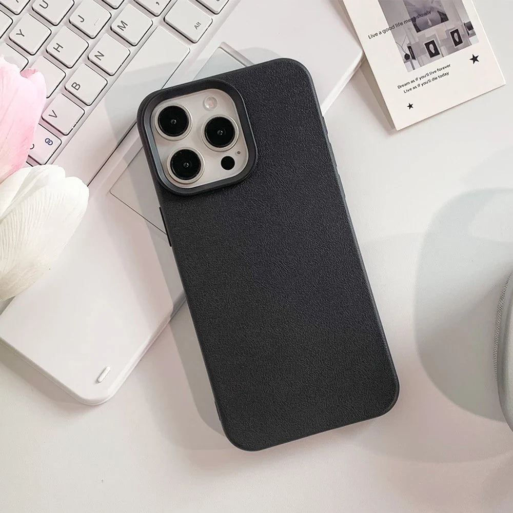 Luxury Leather Silicone Soft Case For iPhone 16 15 14 13 12 11 Pro Max Plus Candy Color Matte TPU Cover Shockproof Thin Shell