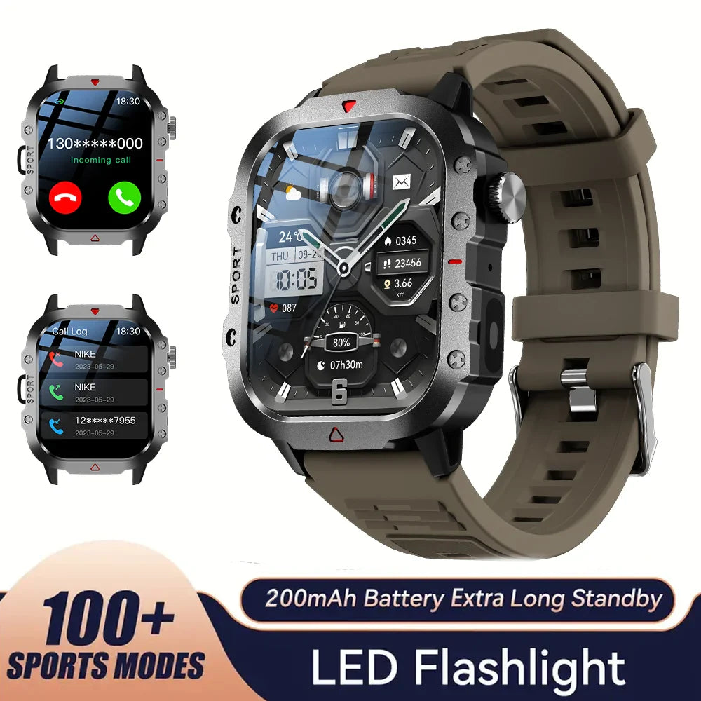 KESHUYOU Outdoor Sports Smart Watch 2.01 inch HD Screen LED Flashlight Bluetooth Talking Smart Watch for Men Women Holiday Gifts