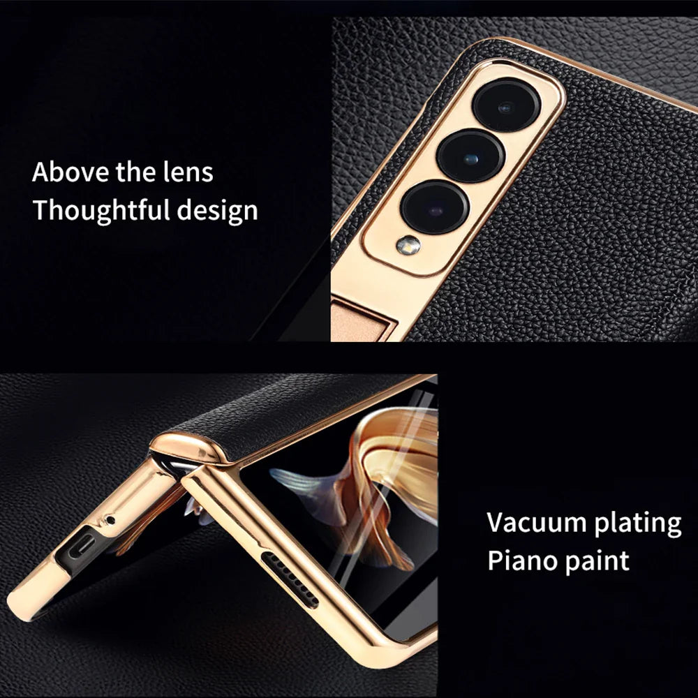 LANGSIDI Brand Luxury Genuine Leather Shockproof Case for Samsung Galaxy Z Fold 3 4 5 6 Magnetic Hinge Protective Stand Cover