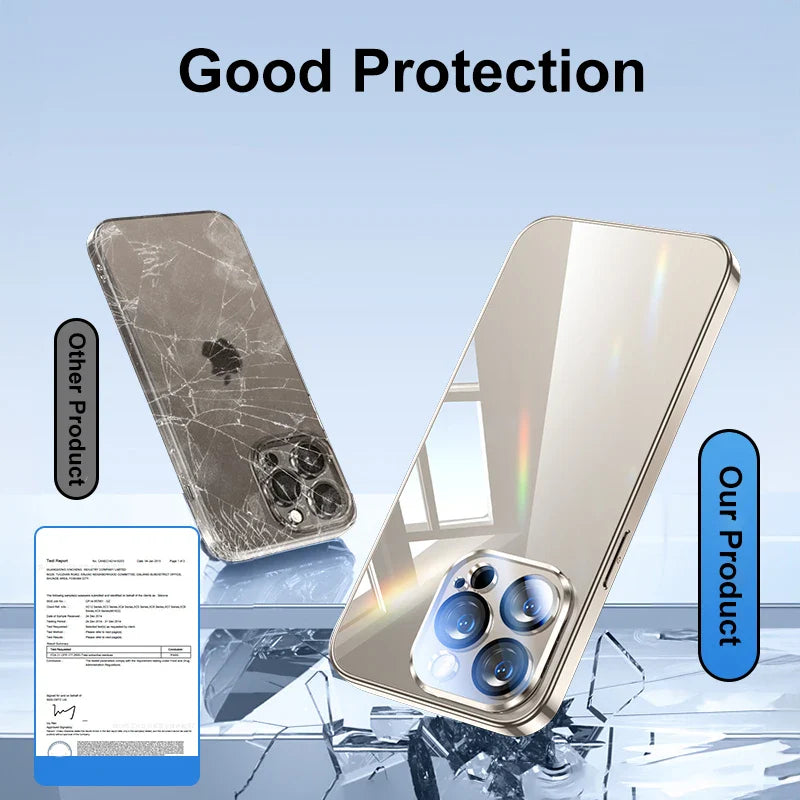Original Shockproof Tempered Glass Case For iPhone 15 14 13 12 Pro Max 11 Plating Frame Mirror Hard Back Lens Protection Cover