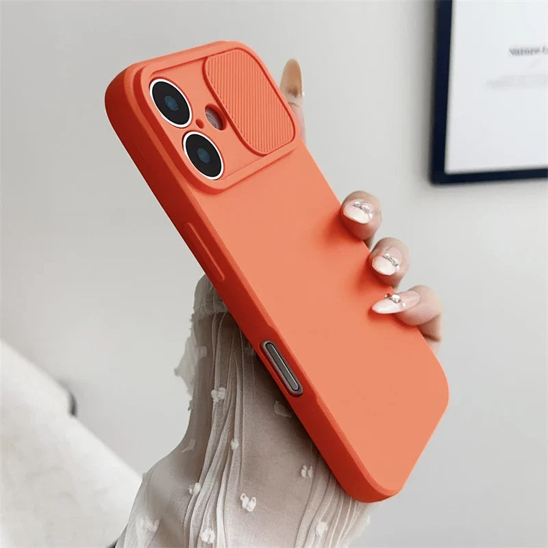 Slide Camera Lens Protection Soft Silicone Case For iPhone 16 15 14 Plus 13 12 11 Pro X XS XR Max 8 7 SE Shockproof Bumper Cover