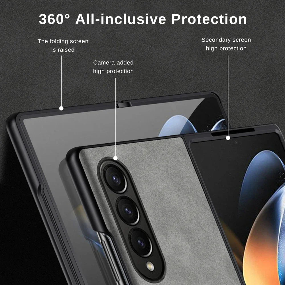 For Samsung Galaxy Zfold4 Zfold3 Zfold Z Fold 5 4 3 Fold5 Fold4 Fold3 5G Silicone Shockproof Bumper Sheepskin Leather Case