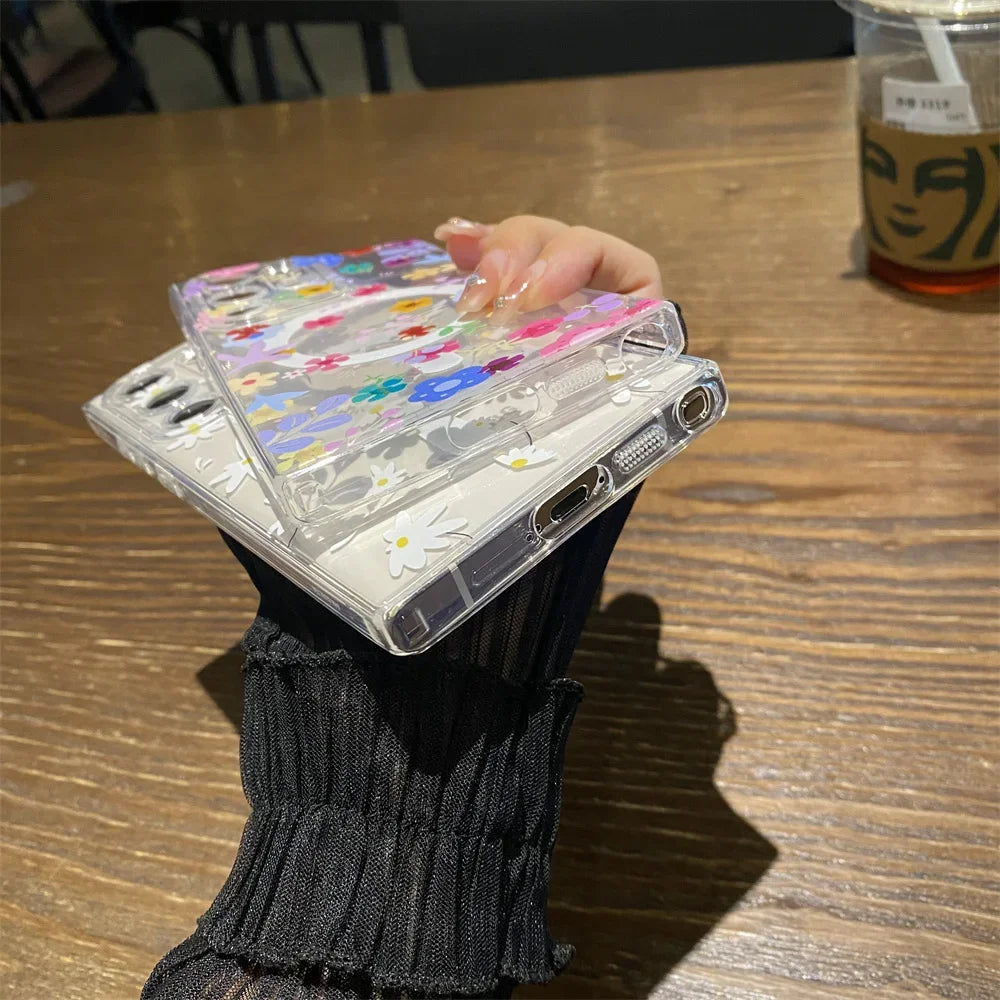 for Magsafe Cartoon Flower Case for Samsung Galaxy S23 S22 Ultra Note 20 S21 Plus Wireless Transparent Soft Shockproof TPU Cover