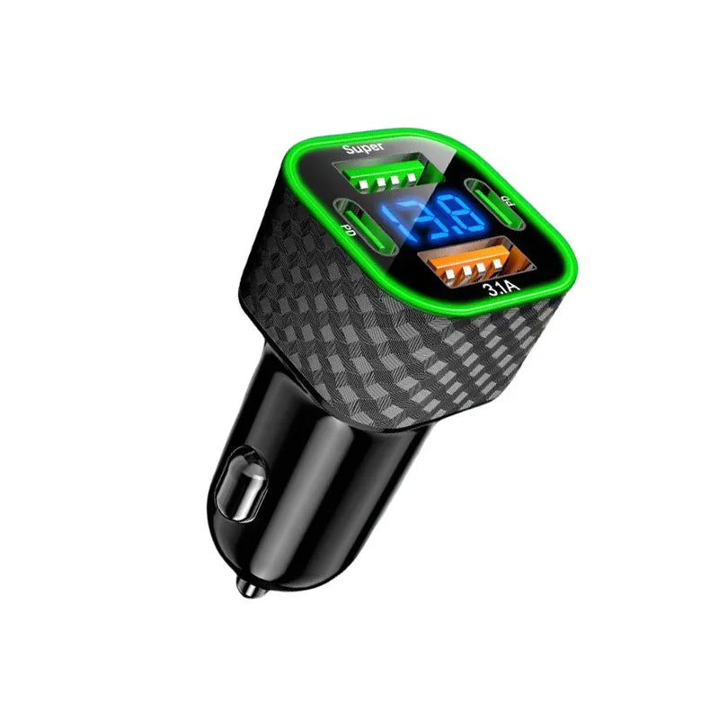 Xiaomi USB C Car Phone Charger Dual PD 4 in 1 with Voltage Display Super Fast Charge Adapter for iPhone Xiaomi Oppo Vivo Samsung