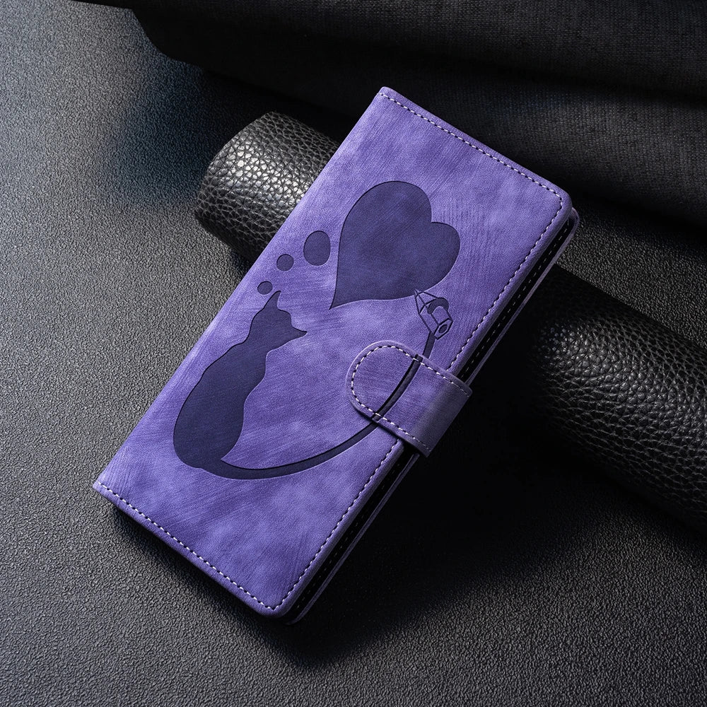 Funda S24 Flip Case for Samsung Galaxy S24 S25 Plus S23 Ultra S22 S21 S20 FE Cases Cute Cat Butterfly Leather Wallet Back Cover