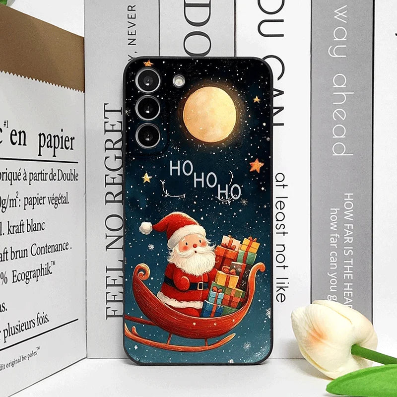 Merry Christmas Tree Santa Claus Pattern Phone Case for Samsung Galaxy S25 S24 S23 Ultra S22 Plus S21 FE M53 M34 M55 Soft Covers