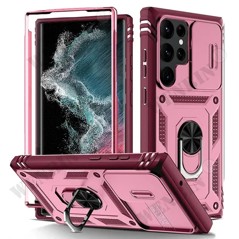 Case For Samsung S25 Ultra S24 S23 S22 Plus S24 FE A56 A55 A36 A35 A15 A16 5G Heavy Duty with Camera 360 Degree Kickstand Cover