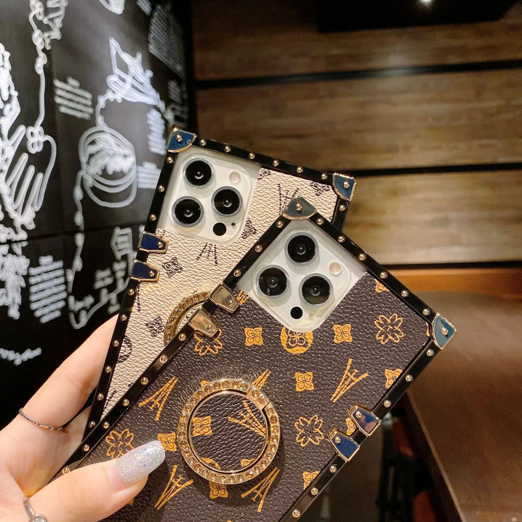 Luxury Fashion Glitter Ring Leather Phone Case For Iphone 6 7 8 11 12 13 14 15 16 Plus Pro MAX X XS XR Holder Shockproof Cover