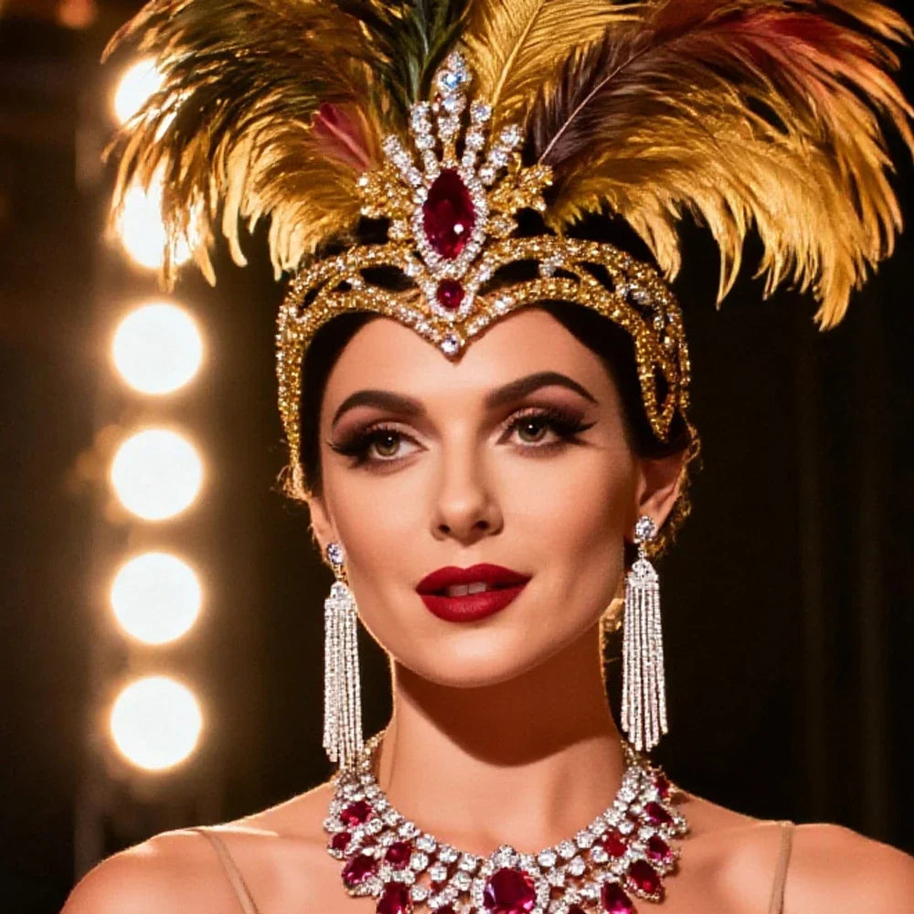 Rhinestone Crown Feather Headdress