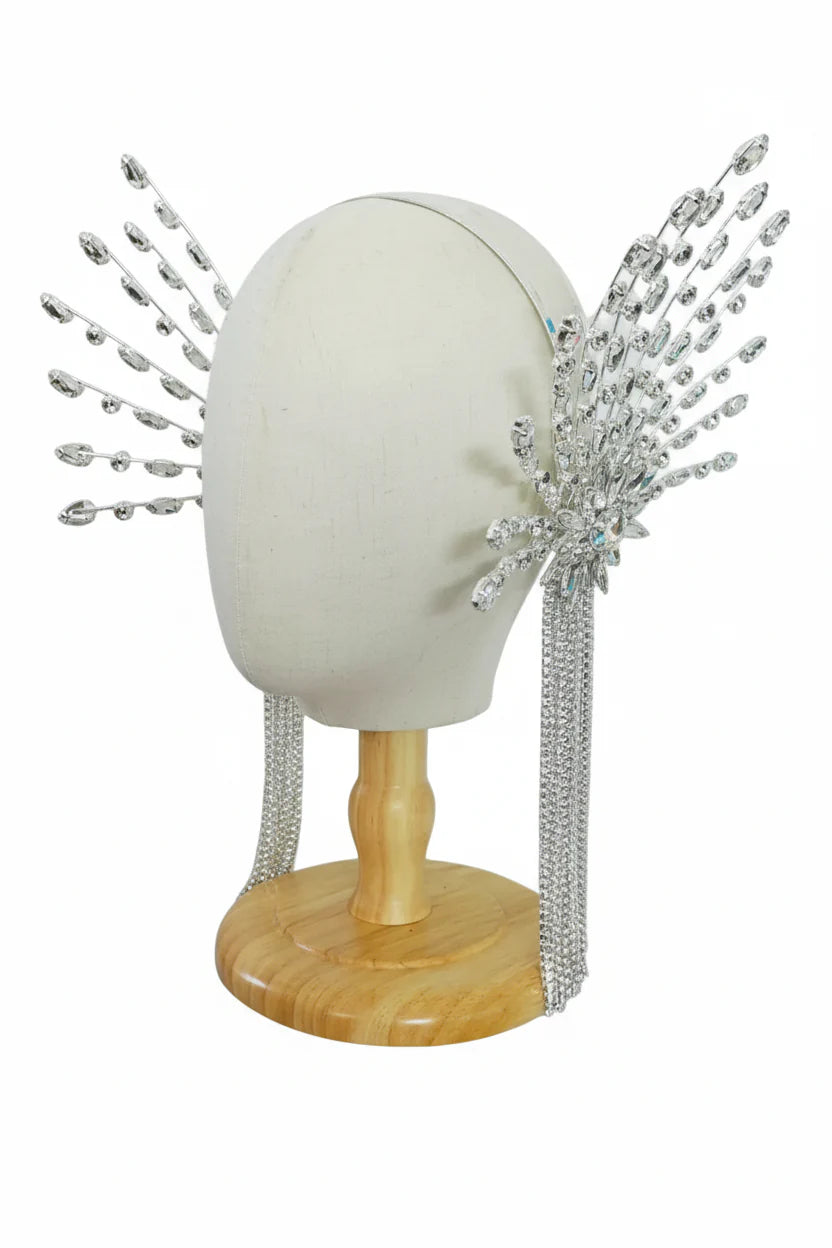 Starlight Crystal Silver Tassel Headpiece