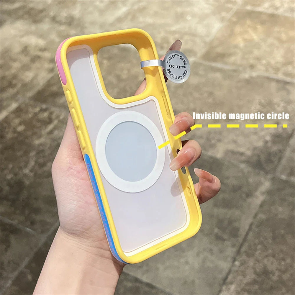 Dopamine Magnetic Clash Color Bumper Case for iPhone 16 15 14 Pro Max for Magsafe Candy Contrast Color Shockproof Cover Funda