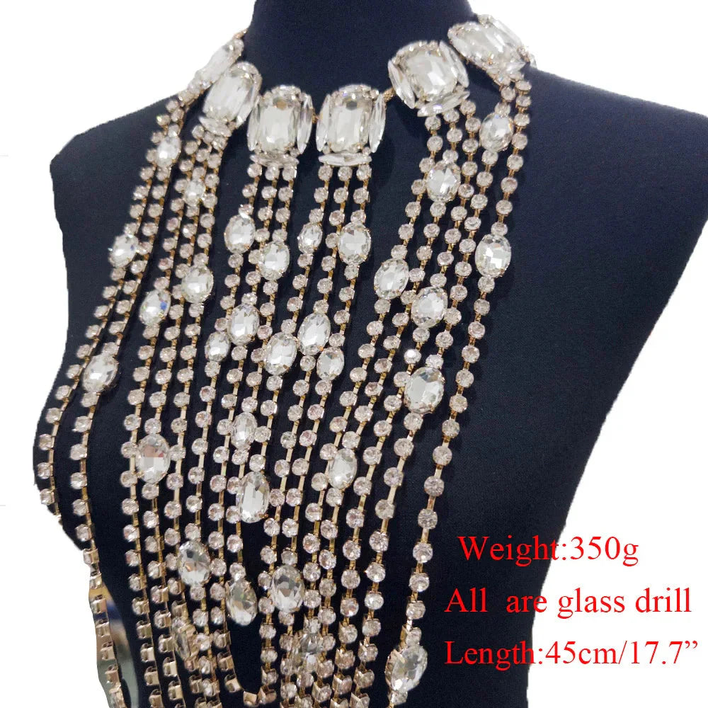 Long Tassel Rhinestone Glass Necklace