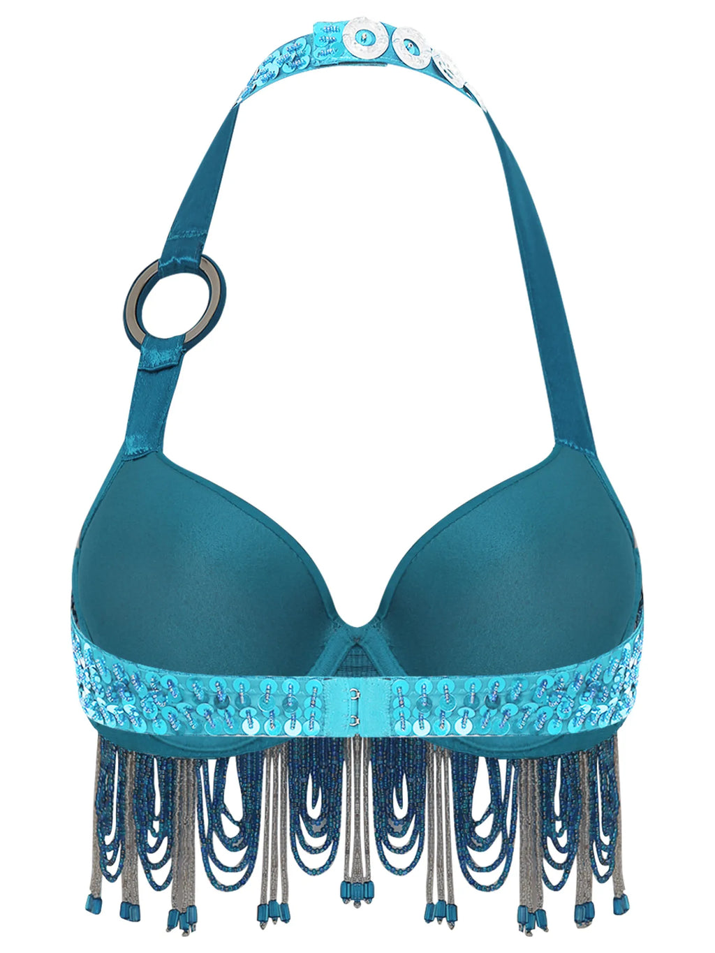 Sequin Beaded Fringe Tassel Performance Costume Halter Bra Top