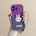 Cartoon Cute Animals Gradient Wavy Soft Phone Case with Wrist Strap For iPhone 16 Pro Max 16e 15 14 Plus 13 12 11 X XR XS 7 8 6